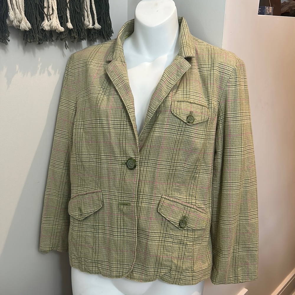 American Eagle Outfitters Green Pink Plaid Blazer